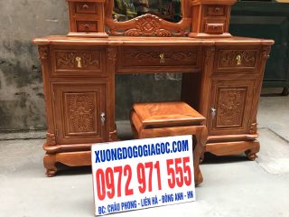 Bàn trang điểm gỗ gõ đỏ đục hoa lá tây siêu đẹp (Chị Phương, Hà Nội)