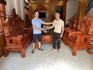 Bộ bàn ghế rồng đỉnh 10 món gỗ hương đá đục siêu đẹp (Anh Thế, Hải Dương)