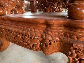 Bộ bàn ghế rồng khuỳnh nghê đỉnh 12 món gỗ hương đá (Chú Sự, Nam Định)