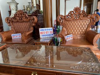 Bộ bàn ghế Hoàng Gia v3 chân 14cm gỗ hương đá đục sâu 1.5cm (Chú Tiệp, Bắc Ninh)