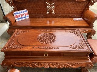 Bộ bàn ghế Hoàng Gia v3 chân 14cm gỗ hương đá đục sâu 1.5cm (Chú Tiệp, Bắc Ninh)