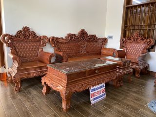 Bộ bàn ghế Hoàng Gia v3 chân 14cm gỗ hương đá đục sâu 1.5cm (Chú Tiệp, Bắc Ninh)