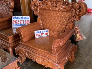 Bộ bàn ghế Hoàng Gia v3 chân 14cm gỗ hương đá đục sâu 1.5cm (Chú Tiệp, Bắc Ninh)
