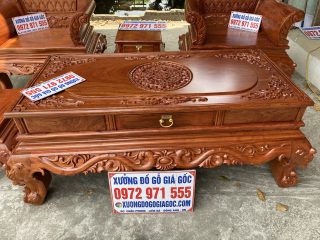 Bộ bàn ghế Hoàng Gia v3 chân 14cm gỗ hương đá đục sâu 1.5cm (Chú Tiệp, Bắc Ninh)