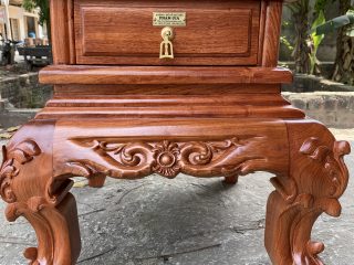 Bộ bàn ghế Hoàng Gia v3 chân 14cm gỗ hương đá đục sâu 1.5cm (Chú Tiệp, Bắc Ninh)