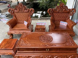 Bộ bàn ghế Hoàng Gia v3 chân 14cm gỗ hương đá đục sâu 1.5cm (Chú Tiệp, Bắc Ninh)