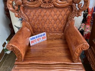 Bộ bàn ghế Hoàng Gia v3 chân 14cm gỗ hương đá đục sâu 1.5cm (Chú Tiệp, Bắc Ninh)