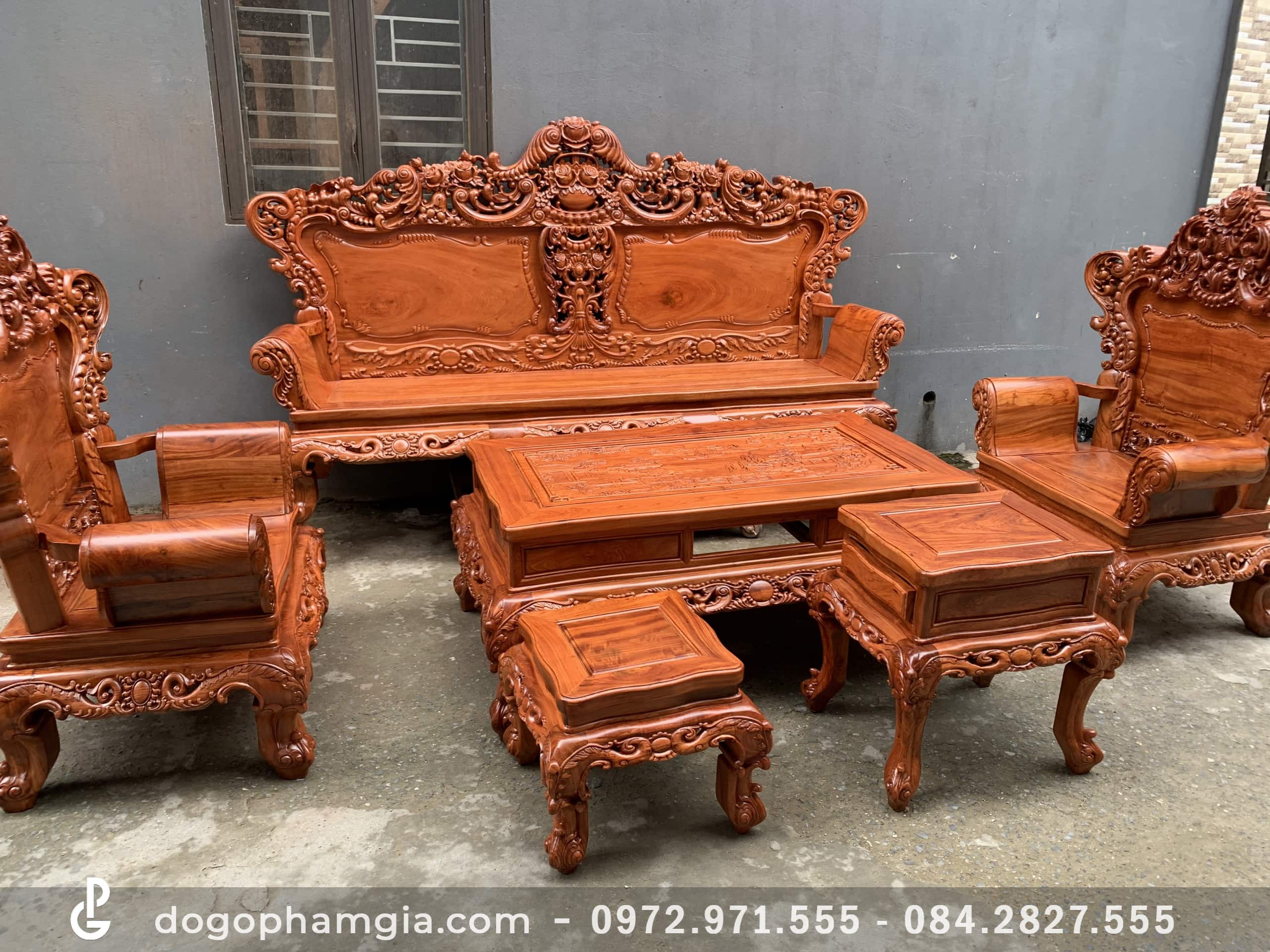 Bộ bàn ghế Louis Hoàng Gia vách trơn 6 món gỗ hương đá (Anh Thiên ...
