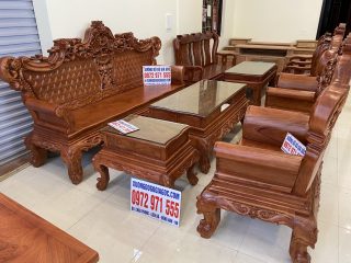 Bộ bàn ghế Hoàng Gia 6 món gỗ hương đá mặt ván tràn (Anh Tân, Vĩnh Phúc)