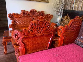 Bộ bàn ghế Hoàng Gia gỗ hương đá 6 món đục 2 mặt cực đẹp (Chú Khoa - Hà Tĩnh)
