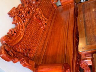 Bộ bàn ghế Hoàng Gia gỗ hương đá 6 món đục 2 mặt cực đẹp (Chú Khoa - Hà Tĩnh)