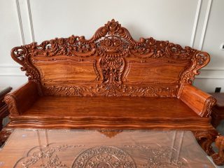 Bộ bàn ghế phòng khách gỗ hương đá mẫu Hoàng Gia chân 16cm 6 món (Chị Loan, Quảng Ninh)