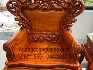 Bộ bàn ghế Hoàng Gia v5 chân 16cm gỗ hương đá đục 2 mặt siêu đẹp (Bác Phúc, Hà Nam)
