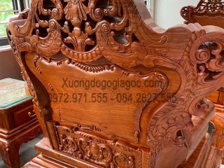 Bộ bàn ghế Hoàng Gia v5 chân 16cm gỗ hương đá đục 2 mặt siêu đẹp (Bác Phúc, Hà Nam)