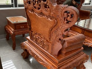 Bộ bàn ghế Hoàng Gia v5 chân 16cm gỗ hương đá đục 2 mặt siêu đẹp (Bác Phúc, Hà Nam)