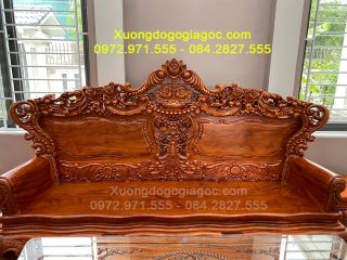 Bộ bàn ghế Hoàng Gia v5 chân 16cm gỗ hương đá đục 2 mặt siêu đẹp (Bác Phúc, Hà Nam)