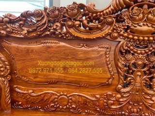 Bộ bàn ghế Hoàng Gia v5 chân 16cm gỗ hương đá đục 2 mặt siêu đẹp (Bác Phúc, Hà Nam)