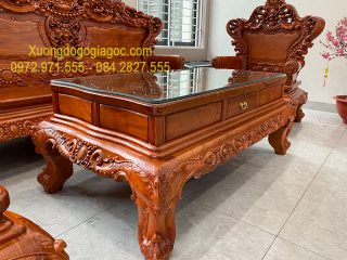 Bộ bàn ghế Hoàng Gia v5 chân 16cm gỗ hương đá đục 2 mặt siêu đẹp (Bác Phúc, Hà Nam)