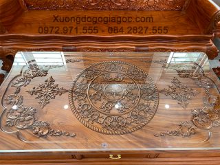 Bộ bàn ghế Hoàng Gia v5 chân 16cm gỗ hương đá đục 2 mặt siêu đẹp (Bác Phúc, Hà Nam)