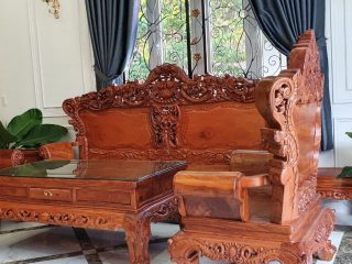 Bộ bàn ghế Louis Hoàng Gia vách trơn 6 món gỗ hương đá (Anh Thiên, Hà Nội)