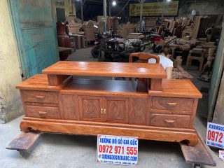 Kệ tivi phẳng gỗ hương đá siêu vân dài 2m (Chị Nguyệt, Hà Nam)