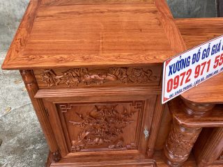 Kệ tivi 2m4 gỗ hương đá mẫu cột nho con sóc đục tứ quý (Anh Hảo, Quảng Ninh)