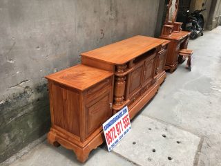 Kệ phẳng 2m2 cột nho đồng tiền gỗ gõ đỏ (Chú Hùng, Sơn La)