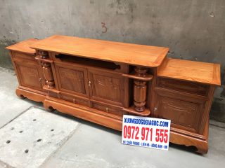 Kệ phẳng 2m2 cột nho đồng tiền gỗ gõ đỏ (Chú Hùng, Sơn La)