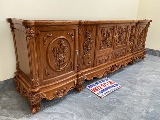 Kệ tivi 2m4 mẫu đục hoa hồng kênh bong siêu đẹp (Anh Thông, Quảng Ninh)