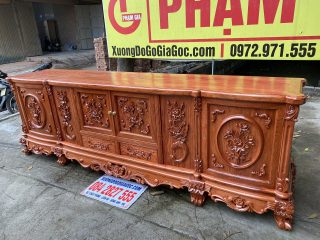 Kệ tivi 2m6 gỗ hương đá đục hoa hồng kênh bong sắc sảo (Anh Trường, Hải Phòng)