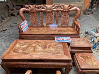 Bộ bàn ghế Minh quốc đào tay cột 12 mặt nu hương cực đẹp (Anh Bình, Bắc Ninh)