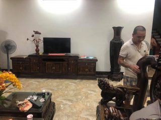 Bộ bàn ghế Nghê Bảo Đỉnh 10 món gỗ mun hoa tay cột 14cm (Anh Minh, Nghệ An)