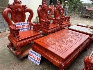 Bộ bàn ghế nghê đỉnh phượng hóa 9 món gỗ hương đá (Anh Lộc, Hà Nội)