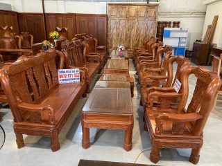 Bộ bàn ghế 6 món mẫu Minh quốc triện gỗ hương đá tay cột 10 (Anh Tài, Hà Nội)
