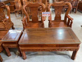 Bộ bàn ghế 6 món mẫu Minh quốc triện gỗ hương đá tay cột 10 (Anh Tài, Hà Nội)