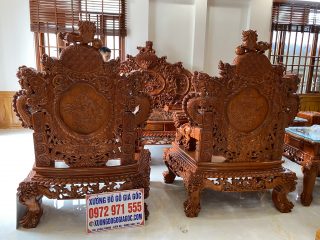 Bộ bàn ghế rồng đỉnh 10 món gỗ hương đá đục siêu đẹp (Anh Thế, Hải Dương)