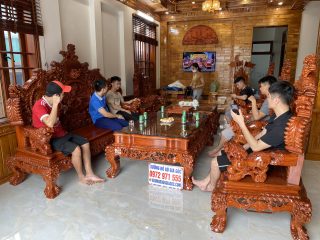 Bộ bàn ghế rồng đỉnh 10 món gỗ hương đá đục siêu đẹp (Anh Thế, Hải Dương)