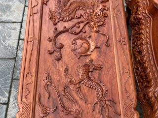 Bộ bàn ghế rồng đỉnh 10 món gỗ hương đá đục siêu đẹp (Anh Thế, Hải Dương)