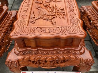 Bộ bàn ghế rồng đỉnh 10 món gỗ hương đá đục siêu đẹp (Anh Thế, Hải Dương)