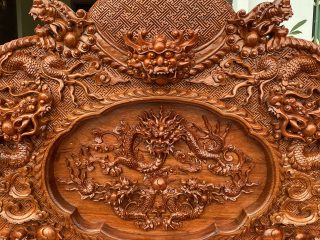 Bộ bàn ghế rồng đỉnh 10 món gỗ hương đá đục siêu đẹp (Anh Thế, Hải Dương)