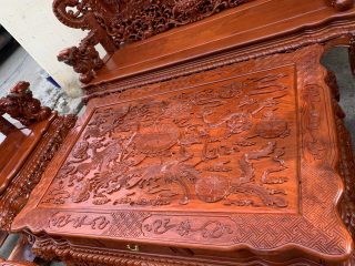 Bộ bàn ghế rồng khuỳnh nghê đỉnh 6 món gỗ hương đá (Anh Quyết, Hải Phòng)