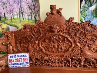 Bàn ghế rồng đỉnh gỗ hương đá tay 16 chân 16 hàng liền khối đục tay 2 mặt
