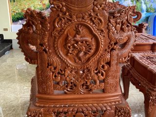 Bàn ghế rồng đỉnh gỗ hương đá tay 16 chân 16 hàng liền khối đục tay 2 mặt