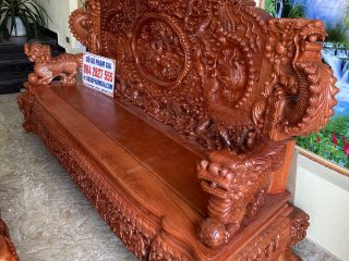 Bàn ghế rồng đỉnh gỗ hương đá tay 16 chân 16 hàng liền khối đục tay 2 mặt