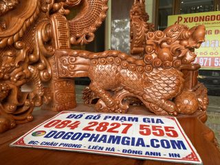 Bàn ghế rồng đỉnh gỗ hương đá tay 16 chân 16 hàng liền khối đục tay 2 mặt