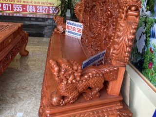 Bàn ghế rồng đỉnh gỗ hương đá tay 16 chân 16 hàng liền khối đục tay 2 mặt