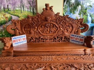 Bàn ghế rồng đỉnh gỗ hương đá tay 16 chân 16 hàng liền khối đục tay 2 mặt