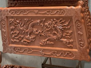 Bộ bàn ghế rồng khuỳnh nghê đỉnh 12 món gỗ hương đá (Chú Sự, Nam Định)