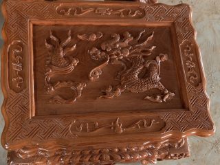 Bộ bàn ghế rồng khuỳnh nghê đỉnh 12 món gỗ hương đá (Chú Sự, Nam Định)