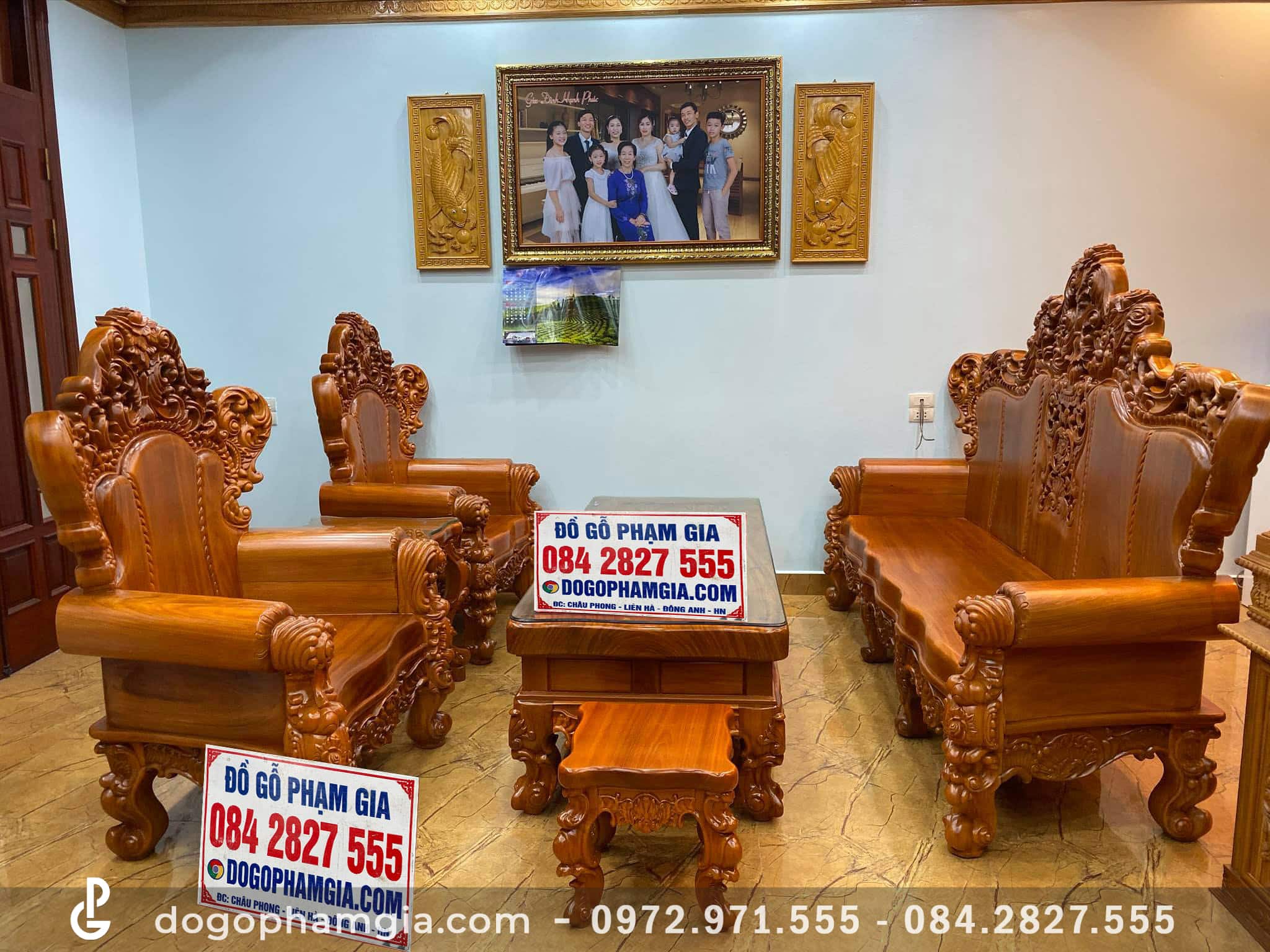 Bộ bàn ghế Hoàng Gia nguyên khối 6 món gỗ gõ đỏ (Chú Minh, Quảng ...